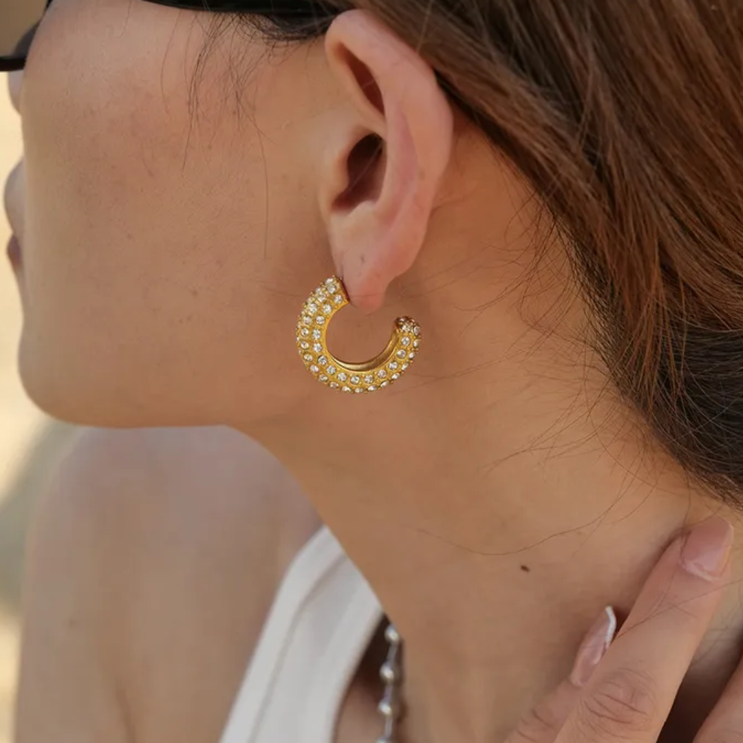 Half moon full zircon hoops