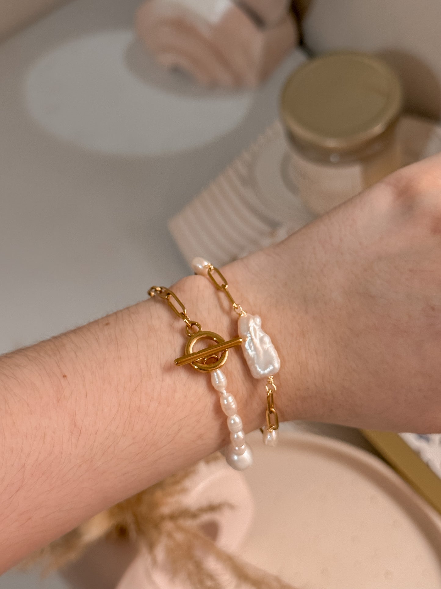 Pearls+paperclip bracelet