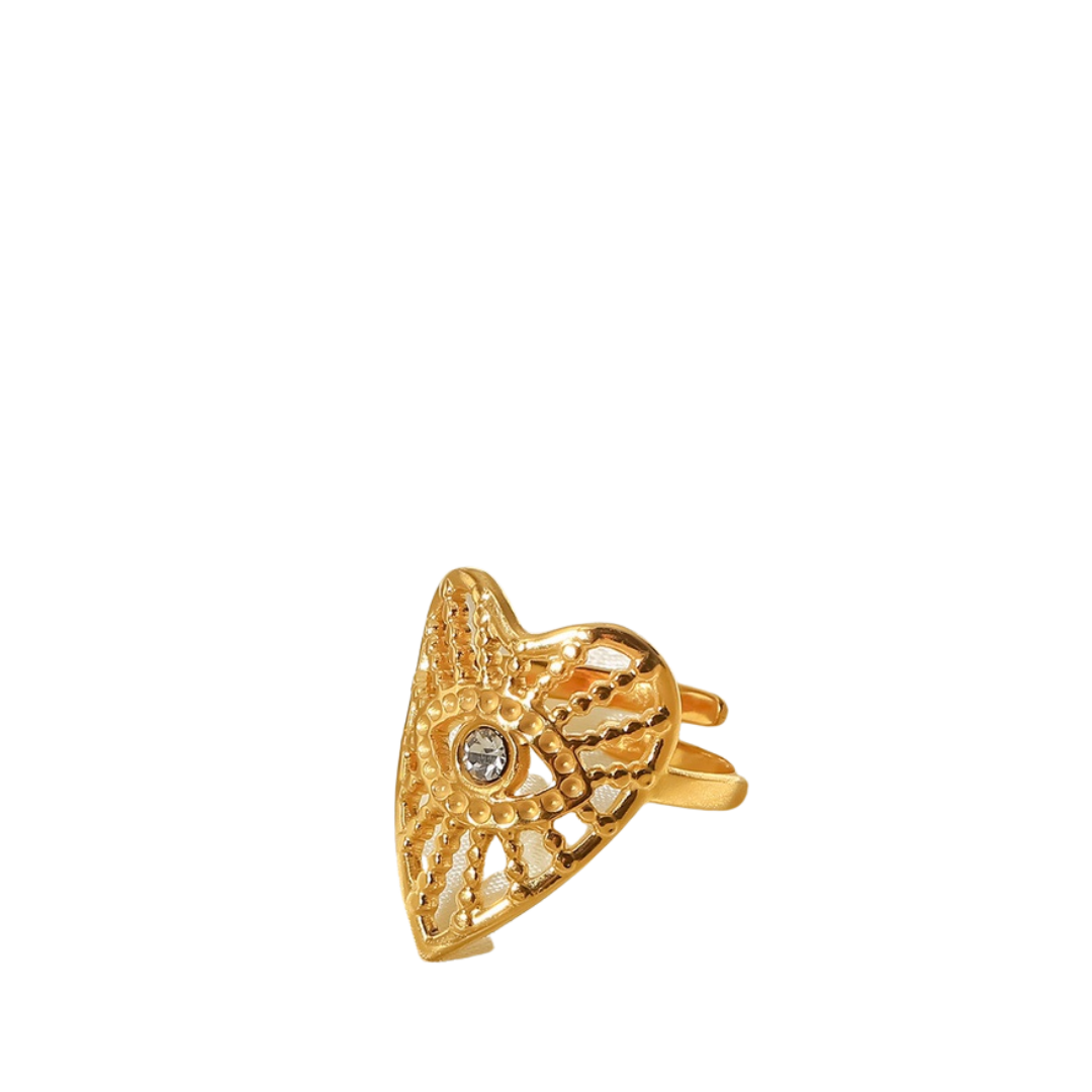 Big heart+evil eye ring