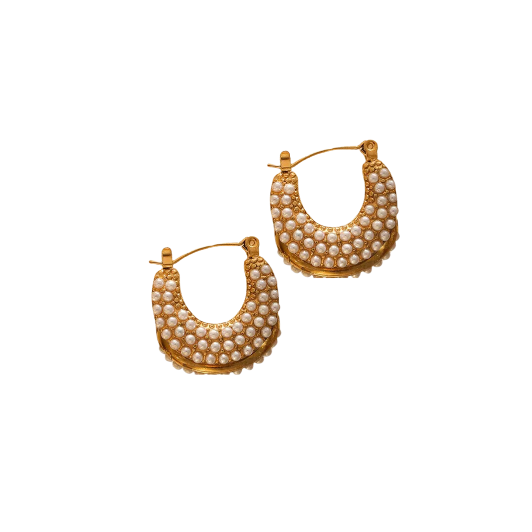 Crescent Pearl Hoops