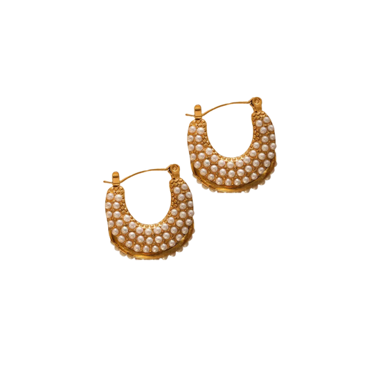 Crescent Pearl Hoops