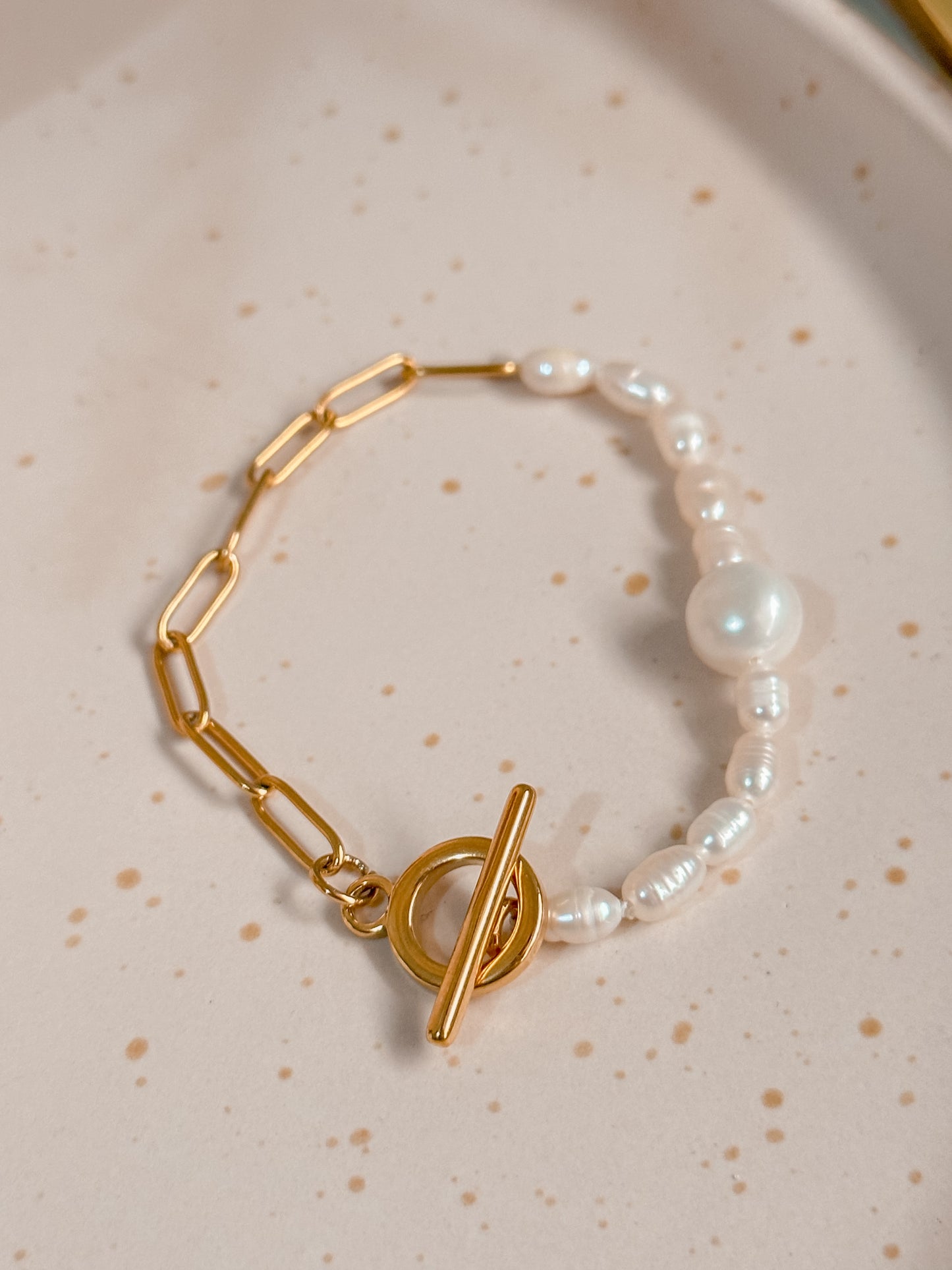 Pearls+paperclip bracelet